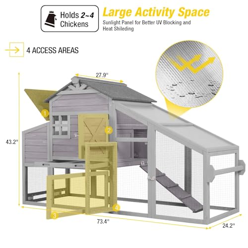 Aivituvin Chicken Coop Mobile Chicken House on Wheels, Rabbit Hutch Bunny Cage Expandable Wooden Poultry Cage with Large Nesting Box Leakproof Pull-Out Tray,UV-Resistant Roof (Grey) - color: Grey, size: AIR32