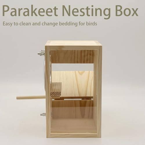 Parakeet Nesting Box Transparent Bird Nest Breeding Box with Perch | 4.72 X 4.72 X7.87 INCH inch Parrot Mating Box Wood Bird House Aviary for cage - size: 4.72 X7.87 X 4.72 INCH