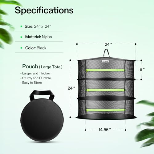 VIVOSUN 3-Layer Mesh Drying Rack Hanging Design with Green Zippers for Dehydrating, Indoor and Outdoor Pruning Shears Included - size: 3 Layer, style: 1 Pack