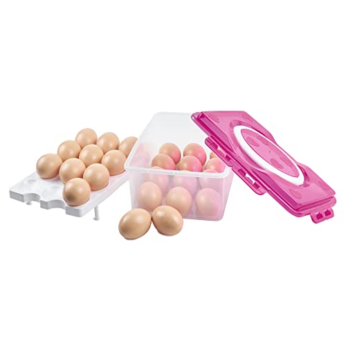 2 Tiers Egg Container Deviled Egg Carrier Eggs Holder with Handle Fridge Freezer Storage by DELIFUR (Red) - color: Red