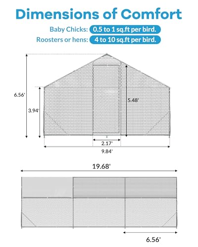 Large Metal Chicken Coop Upgrade Tri-Supporting Wire Mesh, 9.8' W x 6.5' L x 6.6' H Walk-in Poultry Cage, Chicken Run Pen House with Waterproof & Anti-Ultraviolet Cover & Lockable Doors for Outdoor