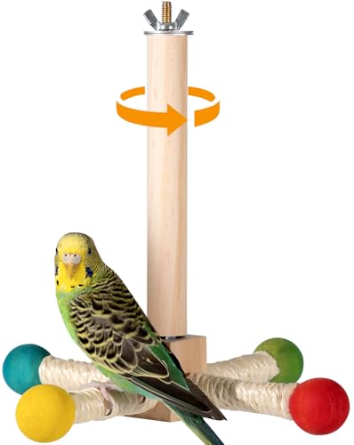 Bird Perch Toy, 360° Rotating Parrot Perch, Interactive Spinning Bird Cage Toy for Budgies, Cockatiels, Lovebirds, Parakeets and Small to Medium Birds