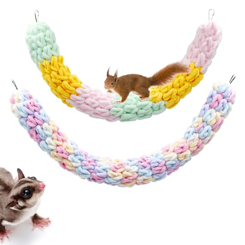 Sugar Glider Cage Accessories, 2 Pack Multicolor Cotton Rope Climbing Toys with Metal Hook, Enrichment Exercise Toys Sugar Glider, Rat, Squirrel, Bird, Other Little Climber