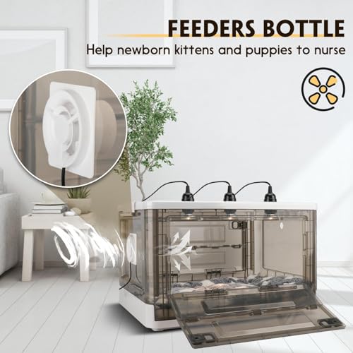 Puppy Incubator with Heating - 2026 New Puppy Incubators, Temperature Control & Quiet Ventilation, Kitten Incubators, Incubator for Puppies with 3Heat Lamp (23"x17"x14")