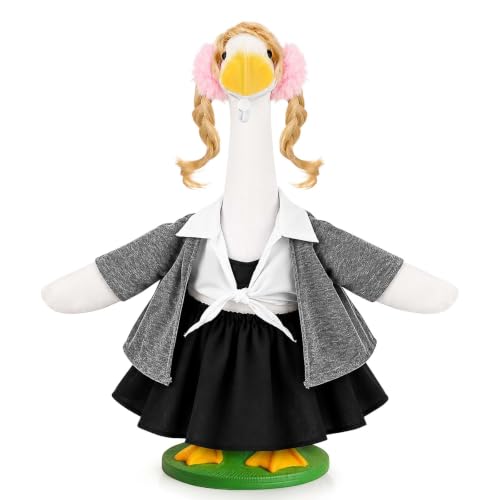 Bolsome Back to School Porch Goose Outfits School Uniform Dress with Pigtails Fits 23" Cement Plastic Goose Statue for Outdoor Garden Lawn Yard Patio Decor