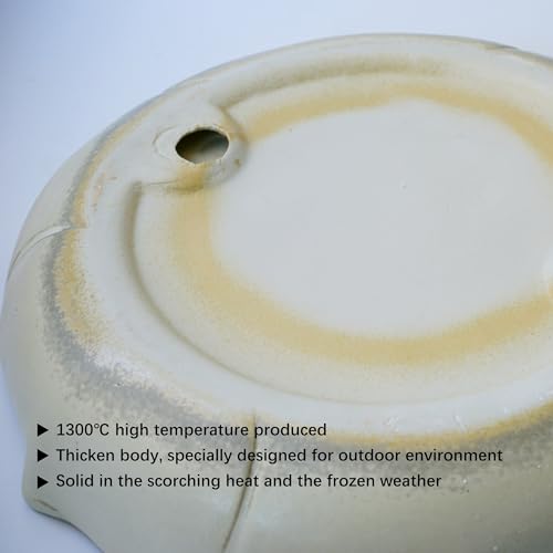 Ceramic 9.45 inch Beige Heavy Duty Ground Wild Bird Bath Bowl or Feeder for Outdoor Garden, Bowl Only - color: Beige