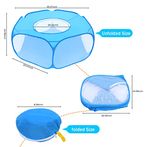 Small Animal Playpens with Top Cover, Foldable Breathable Small Pets Cage Tent Outdoor Indoor Portable Play Pen for Guinea Pig Hedgehog Hamster Cat Rabbit Bunny Puppy Ferret Rat Chicks (Blue) - color: Blue