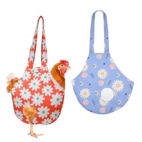 2 Pack Chicken Carrier Bag Saddle, Canvas Chicken Holder Sling Catching Hand Bag for Hen Rooster Poultry Poultry Transport, Travel - style: Flower