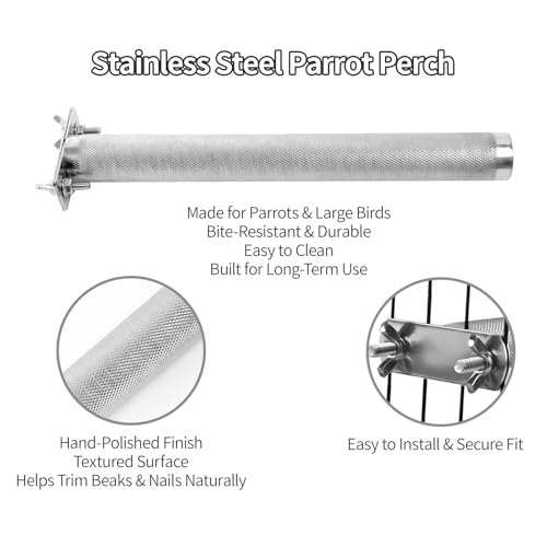 AOTU Large Bird Perch Stainless Steel Parrot Perches Bird Stand for Cage Durable Beak & Claw Trimming Grinding Perch for Birds Parrot Cage Accessory (M: 9.8" x 1.2") - size: M: 9.8" x 1.2"