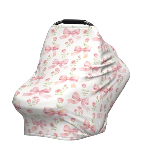 Pink Bow Rose Baby Car Seat Covers for Girls, Pink Baby Stuff Carseat Canopy Stretchy Infant Carseat Cover Shower Gifts - color: bow