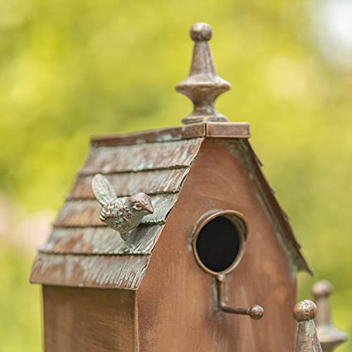 Zaer Ltd. Large Copper Colored Multi-Birdhouse Stakes, Room for 5 Bird Families in Each (XL Country Farm Home Colorado) - style: XL Country Farm Home Colorado