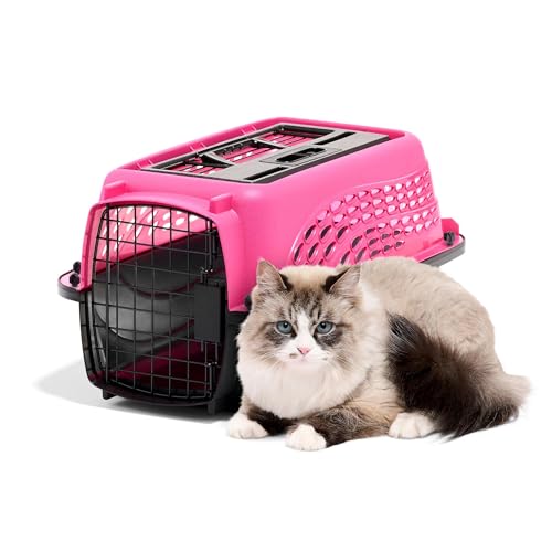 Petmate Dog Crates for Small Dogs & Cat Carriers, Two-Door Plastic Pet Kennel, Top & Front Loading, XS 19" For Dogs Up To 10 lb, Pink | Plastic pet kennel made in USA, for small pups and kittens, dual entry design, great for travel and vet trips, easy acc