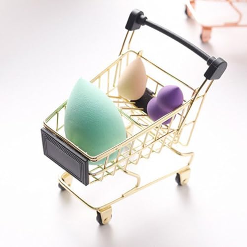 Portable Shopping Cart Shaped Makeup Sponge Holder with Good Ventilating Effects, Iron Material Powder Puff Container and Makeup Egg Drying Rack for Cosmetics Organization