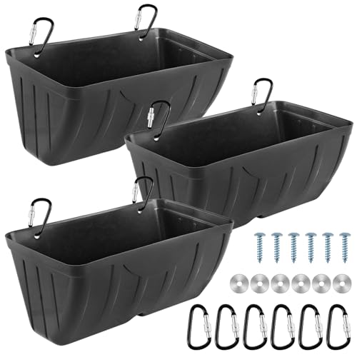 Chicken Feeder, 3 Pack, Black | Poultry Feeders and Waterers, Hanging Goat Feeder, Livestock Fence Feeder, Feed Trough and Waterer Bucket, Includes Clips - color: 3 Pack Black