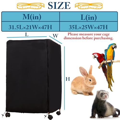 Universal Bird Cage Cover,Pet Cage Cover,100% Shading Oxford Cloth with PU Coating Layer,Good Night for Small Animals,Adjustable Soft Airy Nylon Mesh Net for Round Square Cages (Black, 31.5×21×47in) - size: 31.5×21×47in