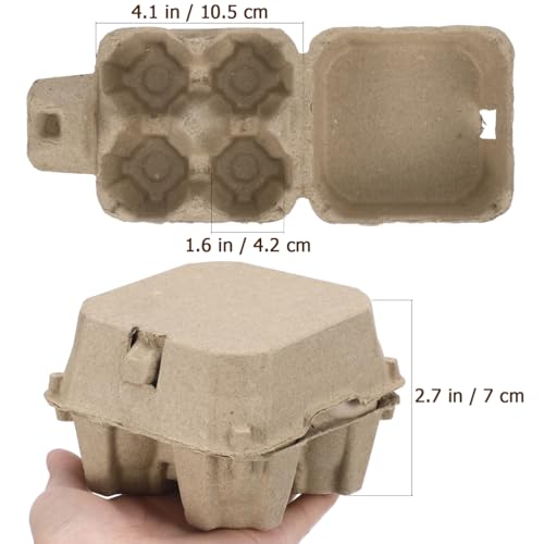 4-count Pulp Egg Cartons - 4" Mini Kraft Paper Egg Boxes - Stackable Fridge Storage Containers for Backyard Chickens, Farmers Market & Diy Packaging (10)