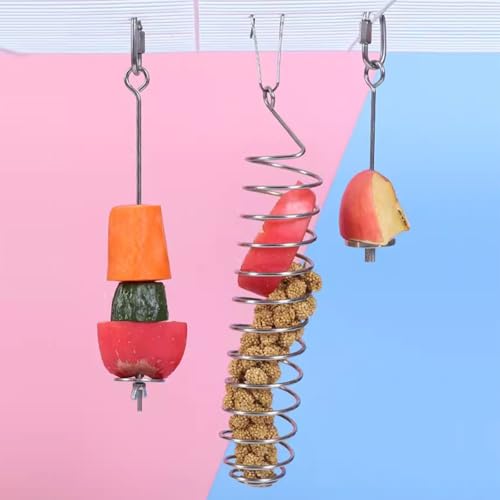 2Pcs Bird Foraging Toy, Steel Holder for Bird Cage Accessories Hanging Fruit Vegetable Feeder for Parrot Cage Parakeet - size: Two