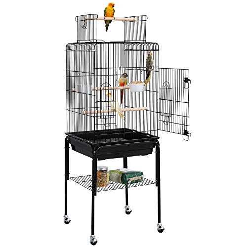 Yaheetech 53.5" Open Top Parrot Bird Cage with Detachable Rolling Stand, Roof Play Flight Cage for Cockatiels, Sun Conures, Green Cheek Conures & Small to Medium Parrots