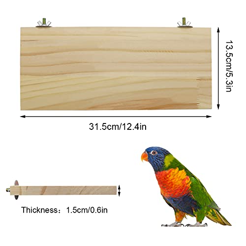 Litewoo Parrot Bird Wood Perch Platform Large Stand Shelf for Budgie, 1PC | Natural wood, sturdy flat bird perch shelf, for small-medium birds/parakeet/cockatiel/conure, easy install & adjustable - size: 1PC