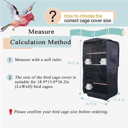 Bird Cage Cover for Night with Blackout for Parrot & Birds, Black | Universal Fit for Square Cages, Durable Washable Fabric, Blackout Birdcage Cover for Parakeets Lovebirds Budgies Macaw Conure