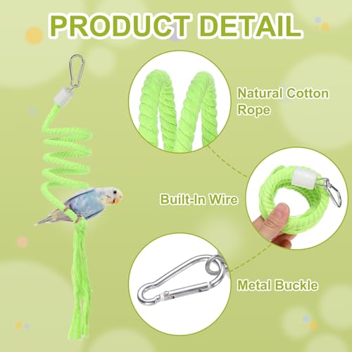Bird Rope Perch Swing, Spiral Rope Perch Standing Pole Accessory Climbing Swing Paw Grinding 39 Inch, (Green) Intended for Parrot/Parakeet/Budgies/Cockatiels/Lovebirds - color: Green, size: 39 Inch