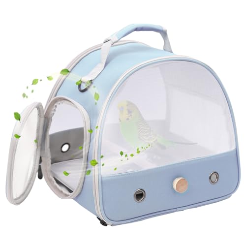 Bird Carrier, Portable Small Bird Parrot Parakeet Carrier with Standing Perch and Soft Mat, Side Access Window Collapsible - color: Blue