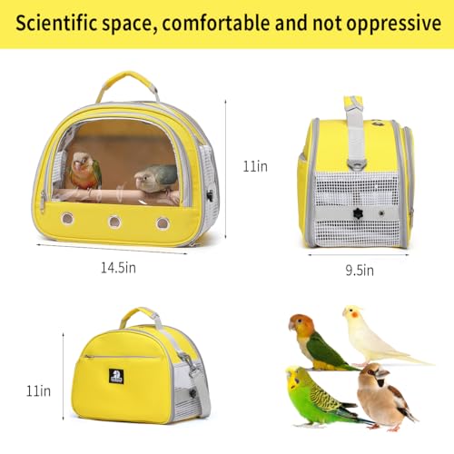 Bird Carrier,Bird Cage Parakeet Parrot Budgie Carrier Backpack for Small Birds, Travel Bird Cages with Perch, Transparent Ventilation Cockatiels, Lightweight Pet Carrier for Outdoor Use(Yellow) - color: yellow