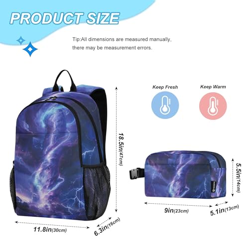 Blue Lightning Tornado Backpack with Lunch Bag, School Travel Backpack for Teens Boys Girls Backpacks Set - color: Blue