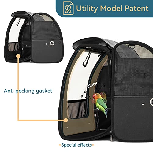 Petsfit Bird Carrier Medium Size with Stainless Steel Bowl, Parrot Backpack Includes Slide Tray for Easy Cleaning, 13" x 10" x 16" - color: Grey A, size: 13"L x 10"W x 16"H