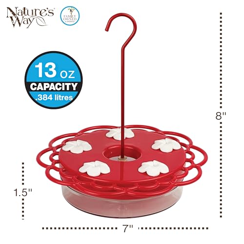 Nature's Way Plastic Hummingbird Feeder for Outdoor Decor, Hanging Feeder and Window Feeder, 13 Ounce Capacity Nectar Feeder, 5 Easy to Clean Flexible Ports, Red
