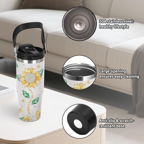 30oz Diamond Sunflower Tumbler - Stylish Floral Water Bottle with Handle & Flip Straw, Inspirational Sunflower Gifts for Women, Daughter, Girl, Leakproof Travel Cup for Work, Gym & Daily Use - color: Daughter1