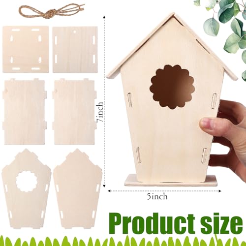 Outus 12 Pcs 5 × 7 Inch DIY Wooden Birdhouse Kit for Kids, Art Painting Bird House Craft Kit Unfinished Bird House Craft for Easter, Kids with Butterfly Sticker Gift 4 Shapes Summer Arts (Vintage) - style: Vintage