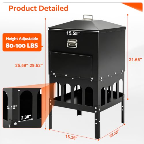 16-Ports Large Chicken Feeder with Grille & Baffle, No Waste Feeder | 80-100LBS Gravity Automatic Feeder with Sloped Roof Lid, Rainproof Heavy-Duty Poultry Feeder for All Poultry