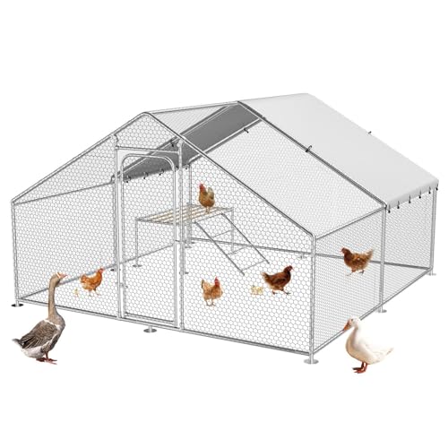 Large Chicken Run 13.1 x 9.8 x 6.4 FT Chicken Coop with Cover | Reinforced frame, Walk-in Chicken Coop, Roosting Perch, Waterproof Cover, Side Hardware Cloth, Backyard & Farm Use - size: 157.5"L x 118.0"W x 78.0"H