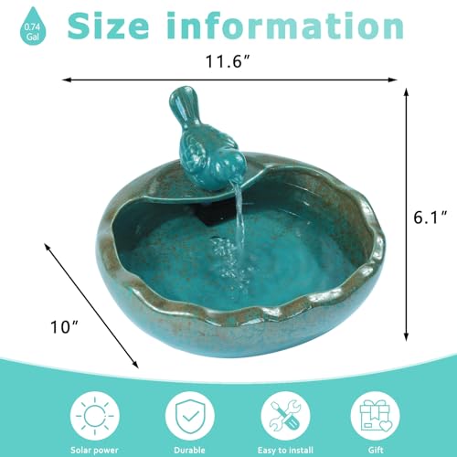 Ceramic Solar Fountain Bird Bath with Battery Backup,Solar Garden Fountain | Bird Bath Fountains Solar Power for Garden, Patio & Yard Decor,Working at Night for at Least 6 Hours (Bird)