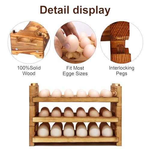 Wooden Egg Holder Countertop Fresh Egg Holders Firewood Egg Collecting Rack for Gathering Fresh eggs, Stackable with 54 eggs, Home Kitchen Organizer, Set of 3 PCS