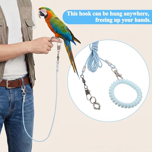 Bird Leash with 4 Different Size Foot Ring, Parrot Flying Rope Elastic Bird Harness Flying Leash Outdoor Training Traction Rope for Conure Cockatiel Parakeet Macaw Budgerigar