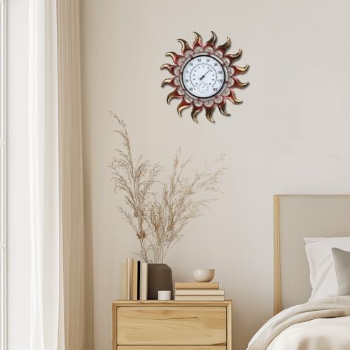VEWOGARDEN 13 Inch Sun Outdoor Thermometer Waterproof Metal Decorative Wall Indoor Outdoor Thermometer for Patio, Home & Garden - style: Sun(verdigris)
