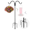Heavy Duty Double Shepherds Hook for Outdoor, Stable 5-Prong Base, 62 inch Adjustable Height Garden Pole for Bird Feeder, Hanging Plants, Solar Lights, 11/16" Thick Metal Hummingbird Feeder, Anti-Rust - size: 62", Double Hooks