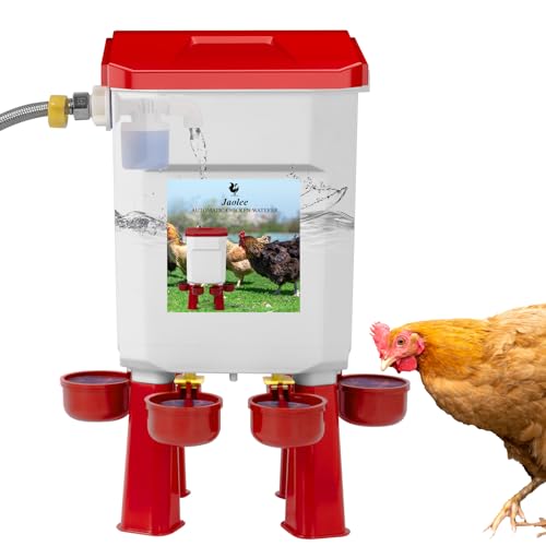 Automatic Chicken Waterer, Float-Controlled Chicken Water Feeder, Large Watering System with 60 Inch Water Hose (One End 3/4''), Poultry Waterer for Duck Quail Turkey Chick (2 Gallons, Red) - color: Red