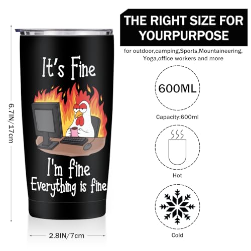 Jztco Funny Birthday Gifts for Women Men 20 oz Tumbler, Office Gag Gifts | Chicken Themed Insulated Travel Coffee Mug Stainless Steel Insulated Water Bottle, Funny Gifts for Coworker Boss Women, Black - color: Multi 1459
