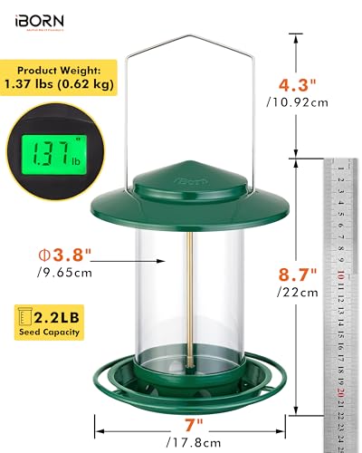 iBorn Metal Bird Feeders for Outdoors Hanging,Wild Bird Feeders for Cardinal,18cm Large Roof &Tray New Green 6 Port (Seed is not Included) - color: Green,2.2LB,6Port