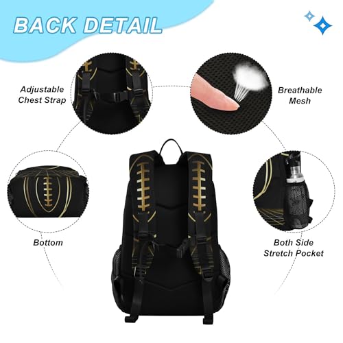 American Football Gold Backpack with Lunch Bag, School Travel Backpack for Teens Boys Girls Backpacks Set - color: Black and Gold