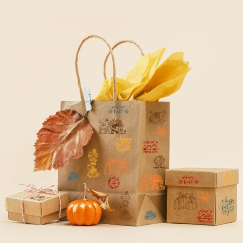 JarThenaAMCS 16Pcs Fall Wooden Rubber Stamps Set 11 Pcs Autumn DIY Craft Cards Stamps Pads with 5 Mixed Ink Pads for Fall Thanksgiving Party Gift Decor Classroom Scrapbooking Cards Making Supplies - style: Fall