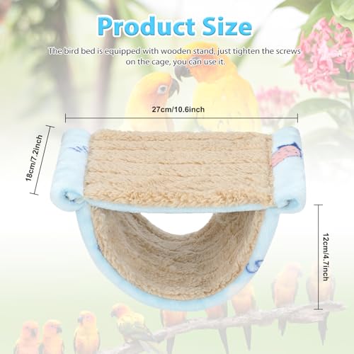 BWOGUE Bird Nest Bed Hanging Hammock, Parakeet Bed for Cage, Cockatiel Bed | Warm Fleece Snuggle Hut, Double-Layer Comfort, Wooden Perch Setup, Washable Hammock - color: Sky Blue, size: Medium (9"x7.2")