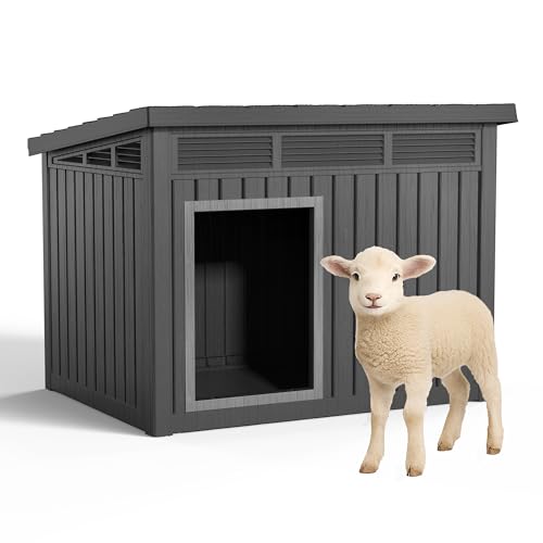 DRATO Outdoor Dog and Goat House - Resin All-Weather Dog House Outdoor, Durable Dog Kennel Outside for Backyard, Farm, Pasture - color: Black, size: 42.87*32.95*31.61