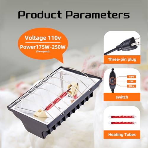 Chicken Coop Heat Lamp 250W Brooder Heating Plate for Chicks Hanging Light Heated Adjustable Temp with Anti-Fall Aluminum Alloy Lamp Shade Suitable for Poultry, Livestock & Small Pets - color: Black