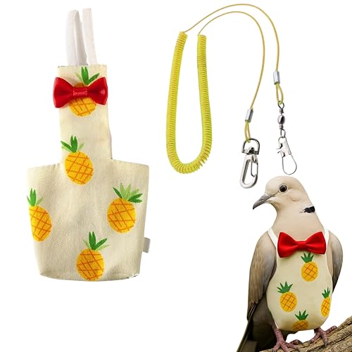 Pigeon Diaper Harness and Bird Leash Set, Birds Diapers for Pigeons and Stretch Leash Pigeon Harnesses, Diapers for Cockatiel Parrot Parakeet, Macaw Harness and Leashes, Pants (M-Yellow)