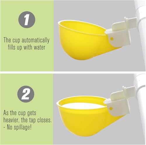 Chicken Water Cups with PVC Tee Fittings for 1/2" Pipe, Automatic Chicken Watering System, Anti-Leak, Holds 50% More Water, Suitable for Chicks, Chicken, Duck, Quail, Birds (Yellow, 8 PVC Cups) - size: 8 PVC Cups
