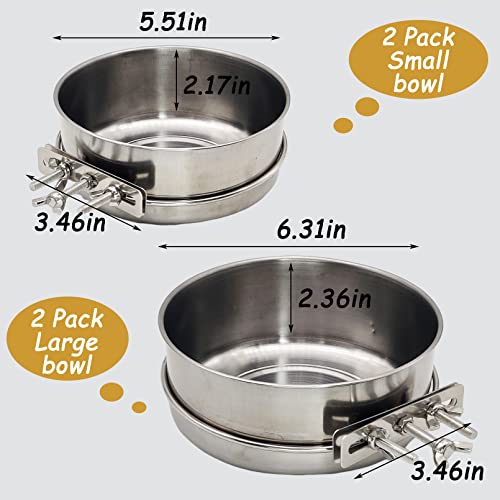 Hamiledyi 2 Pcs Dog Crate Bowl Stainless Steel Puppy Bowls Sturdy Spill-Proof Pet Water Bowl Hanging Water/Food Metal Bowls for Puppy Medium-Sized Dogs Cats (6.3''x2.3'') - size: M (44 OZ×2)
